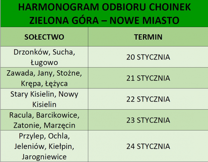 Harmonogram odbioru choinek